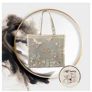 GWP CD Elegant Beige Floral Tote Bag with Gold Accent